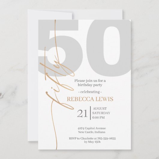 Classic Simple 50th Modern Adult Birthday 招待状 (正面)
