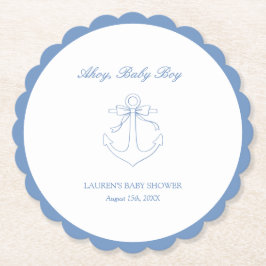 Classic Simple Ahoy Baby Boy Elegant Shower ペーパーコースター