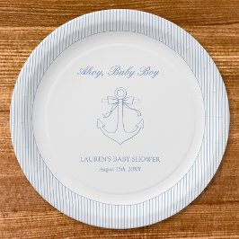 Classic Simple Ahoy Baby Boy Elegant Shower ペーパープレート