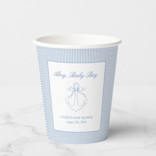 Classic Simple Ahoy Baby Boy Nautical Shower 紙コップ (正面)