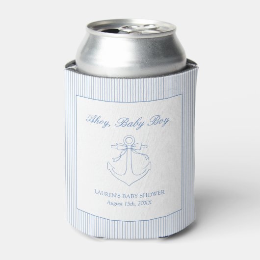 Classic Simple Ahoy Baby Boy Nautical Shower 缶クーラー (缶正面)