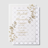 Classic simple elegant gold floral Wedding ベラム紙招待状 (オフセット (招待状))