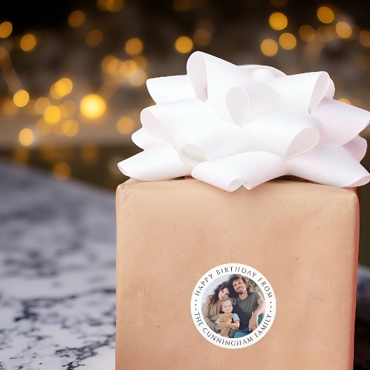 Classic Simple Happy Birthday Family Photo ラウンドシール