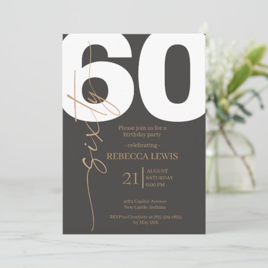 Classic Simple Sixty Modern Adult Birthday 招待状 (スタンド正面)