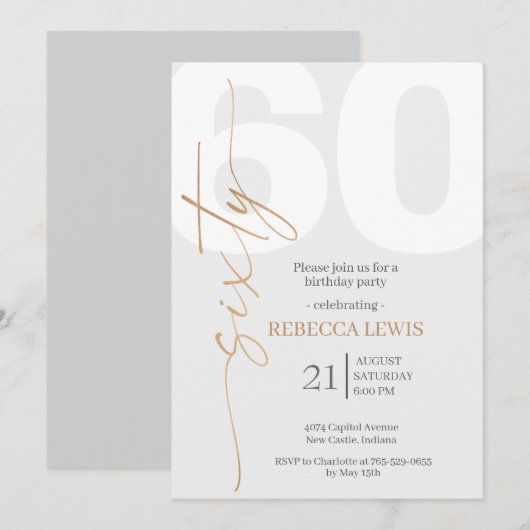 Classic Simple Sixty Modern Adult Birthday 招待状 (正面/裏面)
