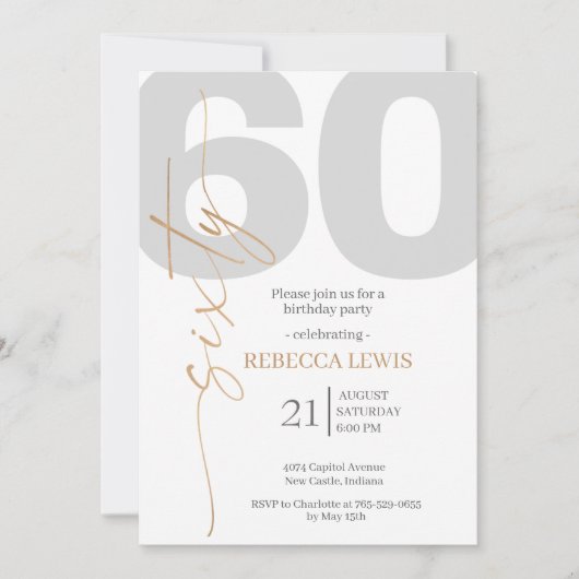 Classic Simple Sixty Modern Adult Birthday 招待状 (正面)