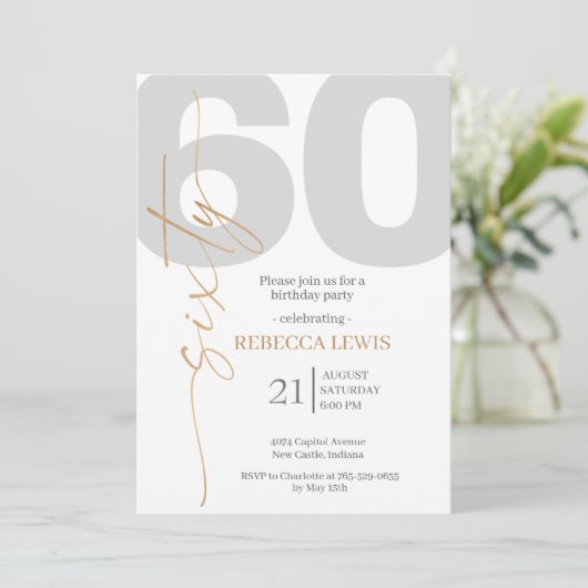 Classic Simple Sixty Modern Adult Birthday 招待状 (スタンド正面)