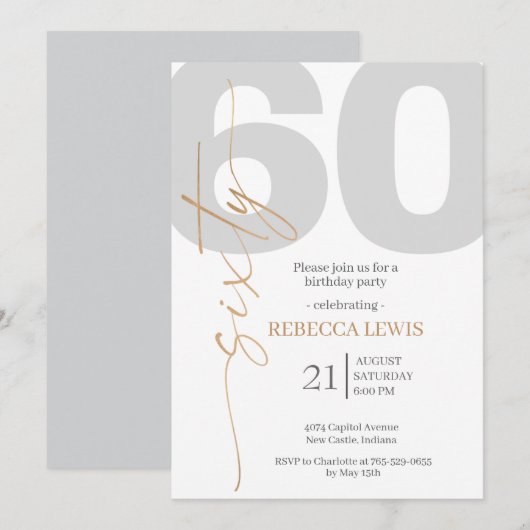 Classic Simple Sixty Modern Adult Birthday 招待状 (正面/裏面)