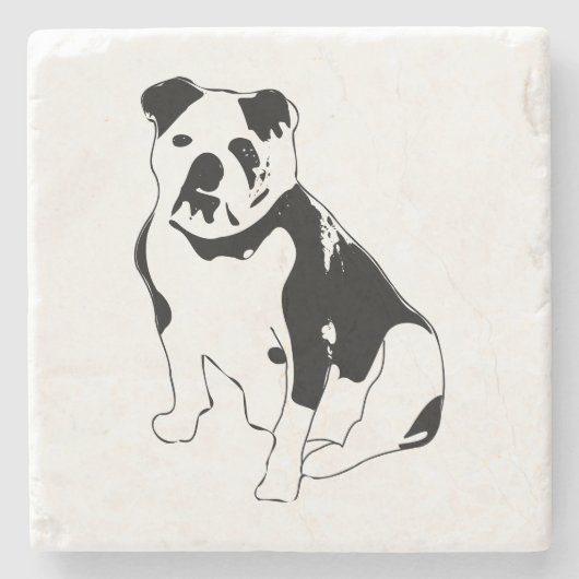 Classic Sitting Bulldog Black and White Art ストーンコースター (正面)