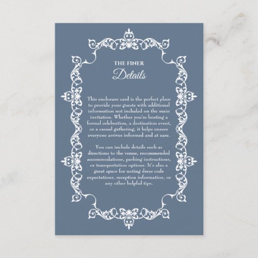 Classic Slate Blue Ornately Framed Wedding エンクロージャーカード (正面)