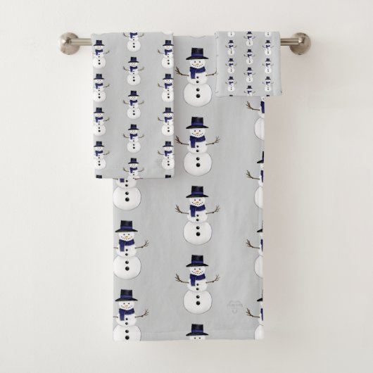 Classic Snowman with Dark Blue Scarf Art Bath Set バスタオルセット (インサイチュ)