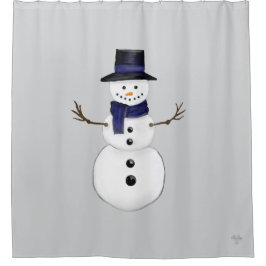 Classic Snowman with Dark Blue Scarf on Gray シャワーカーテン
