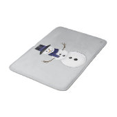 Classic Snowman with Dark Blue Scarf on Grey  バスマット (アングル)