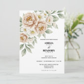 Classic Soft Beige Flowers Greenery Wedding 招待状 (スタンド正面)