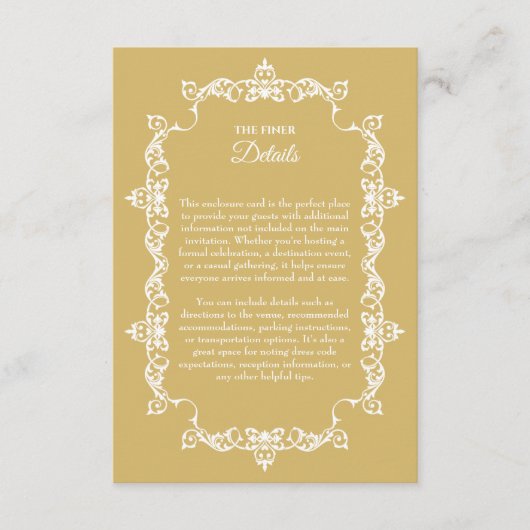 Classic Soft Gold Ornately Framed Wedding エンクロージャーカード (正面)