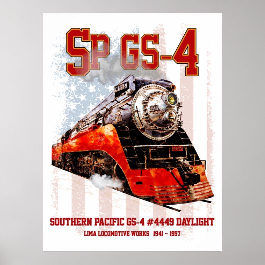 Classic Southern Pacific GS-4 Steam Locomotive ポスター (正面)