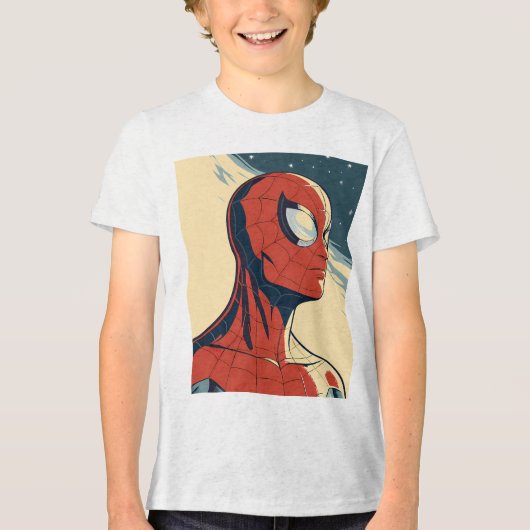 Classic Spider-Man with Dynamic Cosmic Background トライブレンドＴシャツ (正面)