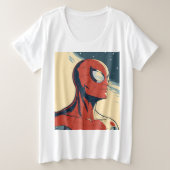 Classic Spider-Man with Dynamic Cosmic Background プラスサイズTシャツ (デザイン正面)