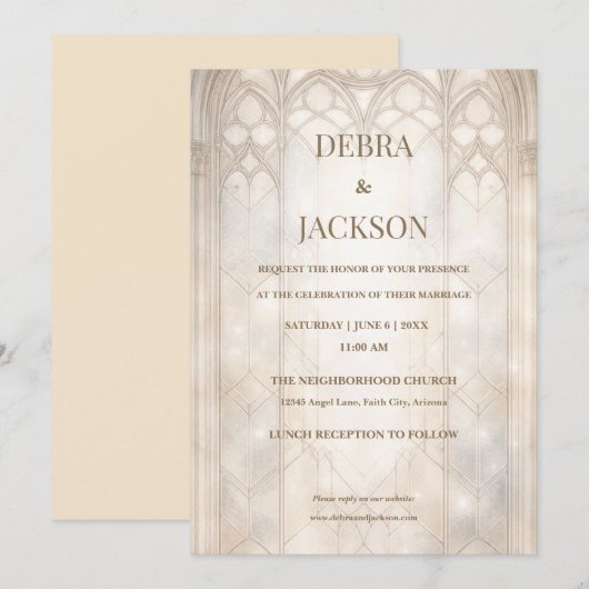Classic Stained Glass Cathedral- Champagne Gold 招待状 (正面/裏面)