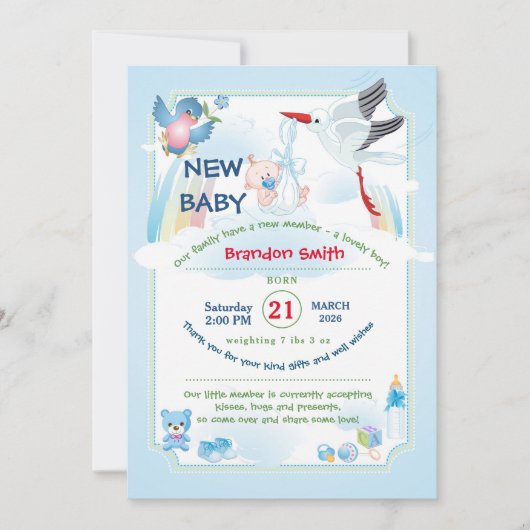 Classic Stork Baby Shower Invitation 招待状 (正面)
