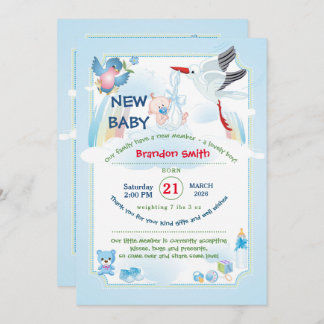 Classic Stork Baby Shower Invitation 招待状