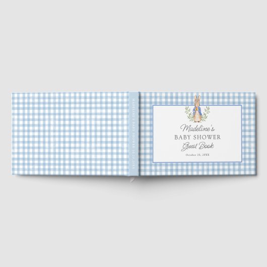 Classic Storybook Rabbit Blue Gingham Baby Shower ゲストブック (全面)