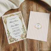 Classic Stripe & Blush Pink Floral Cherub Wedding 招待状