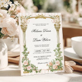 Classic Stripe & Blush Pink Floral Cherub Wedding 招待状