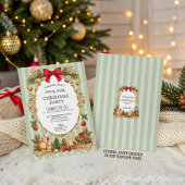 Classic Stripe Red Bow Christmas Party 招待状