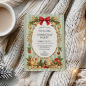 Classic Stripe Red Bow Christmas Party 招待状