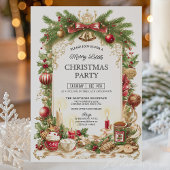 Classic Stripe Red Bow Christmas Party Invitation 招待状
