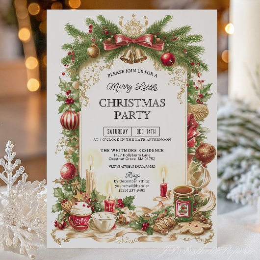 Classic Stripe Red Bow Christmas Party Invitation 招待状