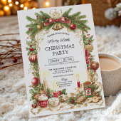 Classic Stripe Red Bow Christmas Party Invitation 招待状