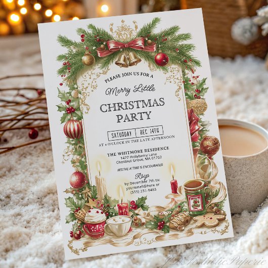 Classic Stripe Red Bow Christmas Party Invitation 招待状