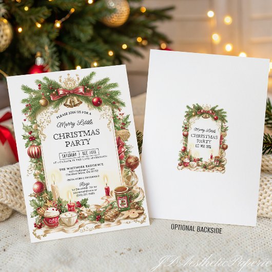 Classic Stripe Red Bow Christmas Party Invitation 招待状