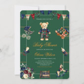 Classic Stripe Rustic Plaid Teddy Bear Baby Shower 招待状 (正面)