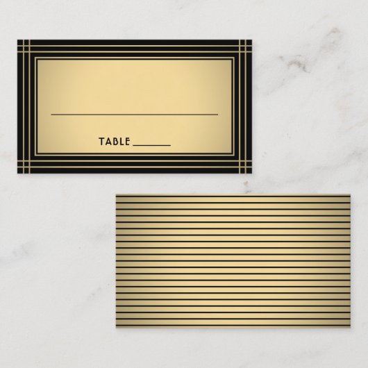 Classic Striped Border Chic Black & Gold Escort / プレイスカード (正面/裏面)