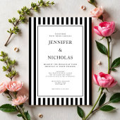 Classic Stripes Black And White Wedding 招待状