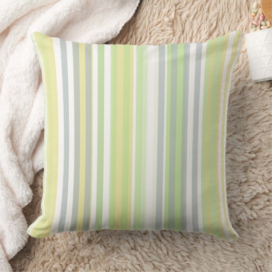 Classic Stripes Celery, Lemon, Grey Throw Pillow クッション (ブランケット)