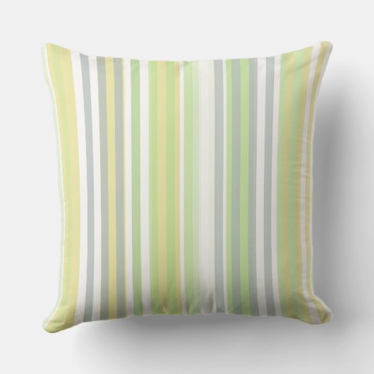 Classic Stripes Celery, Lemon, Grey Throw Pillow クッション (裏面)