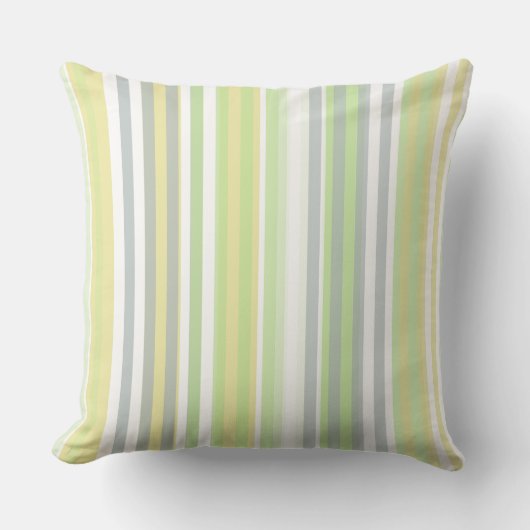 Classic Stripes Celery, Lemon, Grey Throw Pillow クッション (正面)