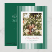Classic Stripes Green Christmas Holiday Photo Card シーズンカード (正面/裏面)