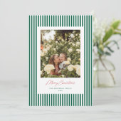 Classic Stripes Green Christmas Holiday Photo Card シーズンカード (スタンド正面)