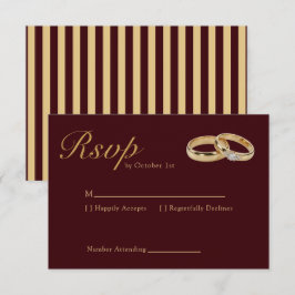 Classic Stripes Luxury Burgundy Gold Ring Wedding  出欠カード