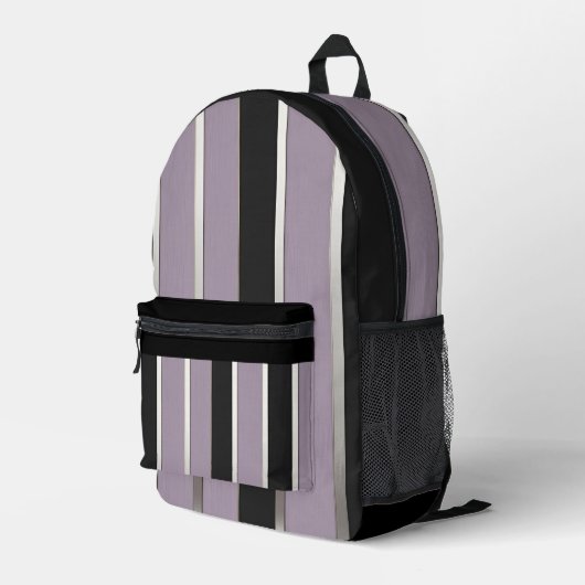 Classic Stripes Purple Black and Silver プリントバックパック (裏面右端)