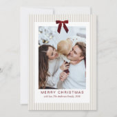 Classic Stripes Red Bow Frame Christmas Photo  シーズンカード (正面)
