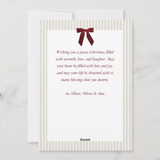 Classic Stripes Red Bow Frame Christmas Photo  シーズンカード (裏面)
