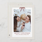 Classic Stripes Red Bow Frame Christmas Photo シーズンカード (正面/裏面)