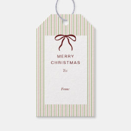 Classic Stripes Red Bow Merry Christmas ギフトタグ