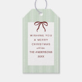Classic Stripes Red Bow Merry Christmas ギフトタグ (正面)